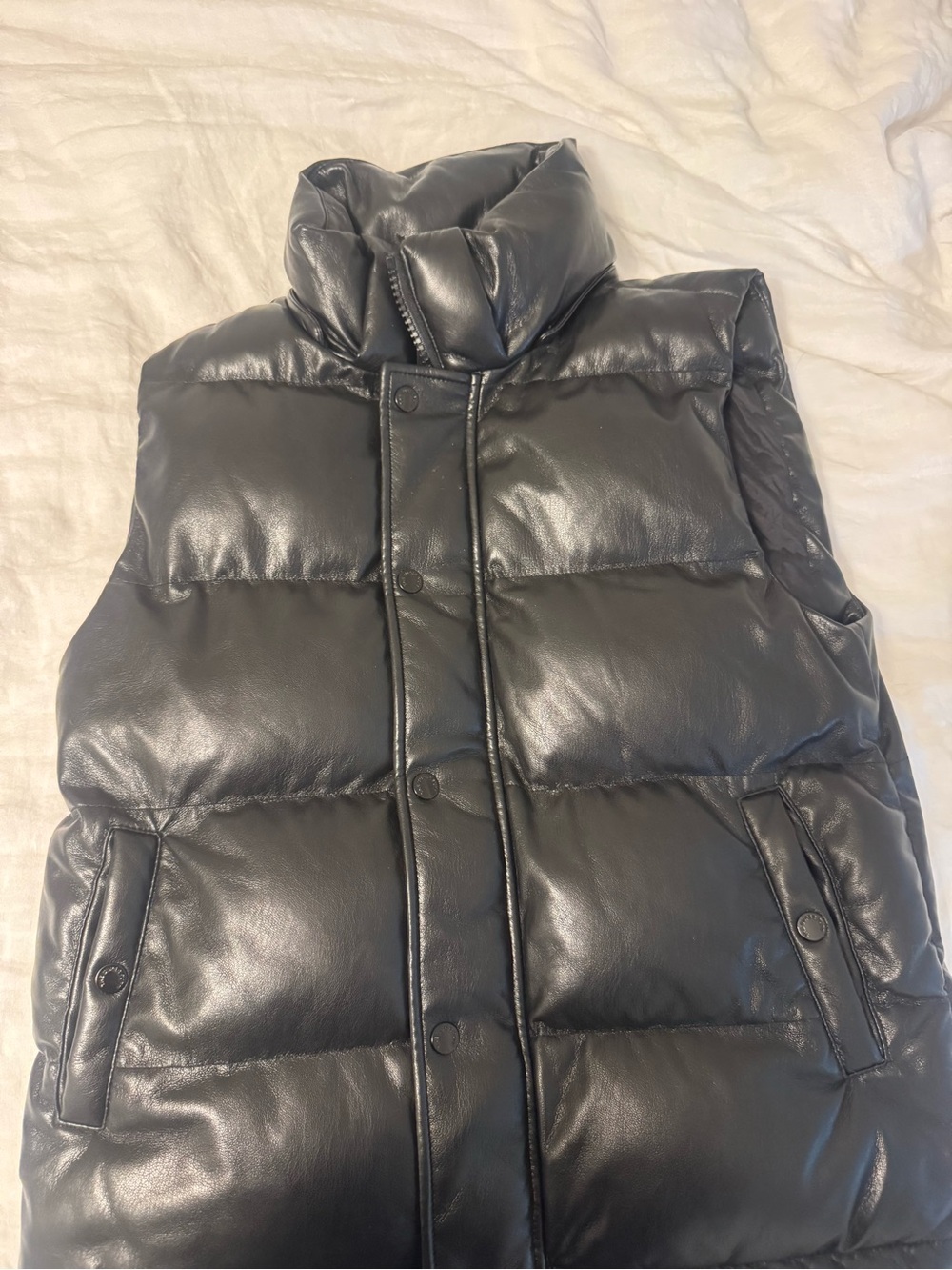 TNA super puff Faux Leather Puffer Vest - Sleeveless Quilted Puff